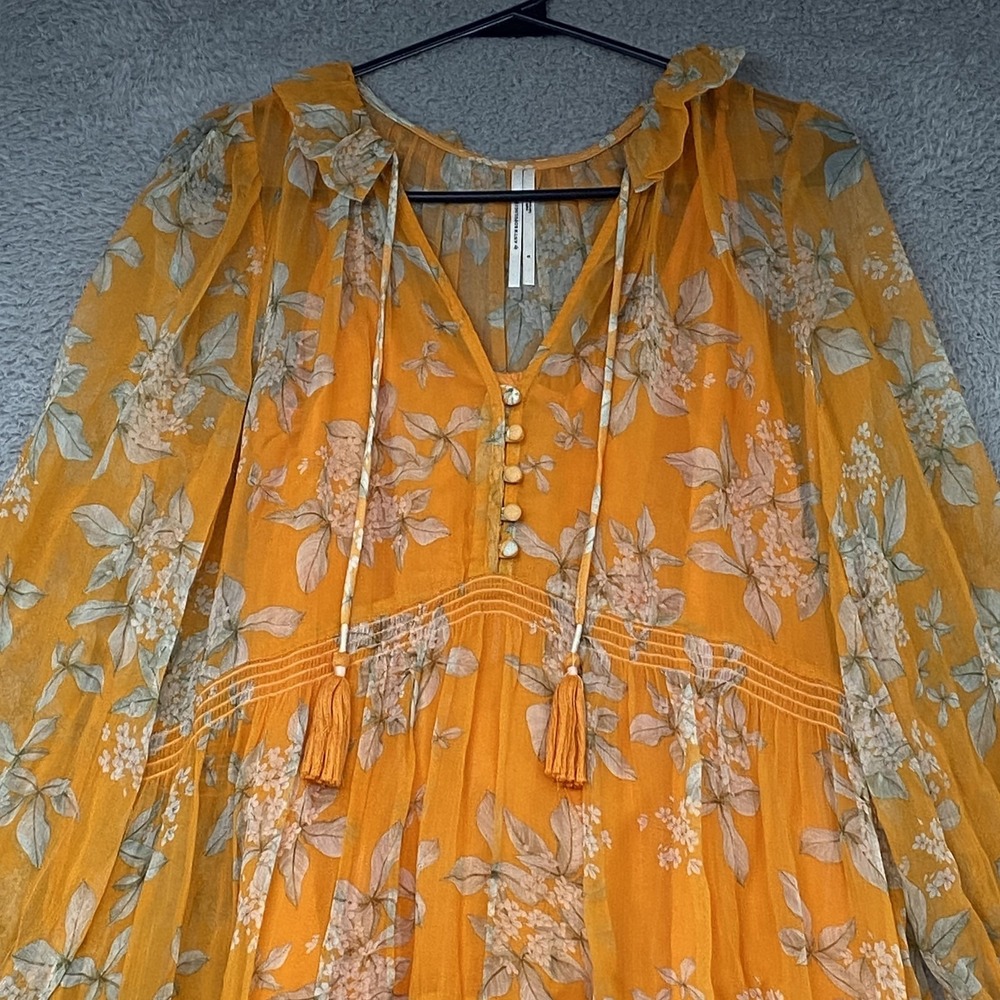 Anthropologie Dress Womens Small Floral Hi-Low‎ Maxi Boho Ruffle Lined Yellow - Picture 2 of 16